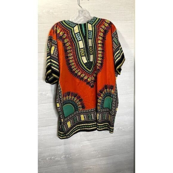 True Rock Women's Orange African Dashiki Dress Shirt/V neck Tunic Top - Picture 4 of 11